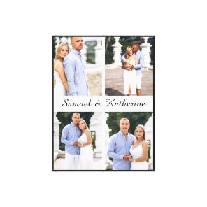 Custom 4 Photo Collage Script Names Stretched Canvas Print