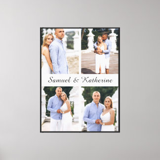 Custom 4 Photo Collage Script Names Stretched Canvas Print