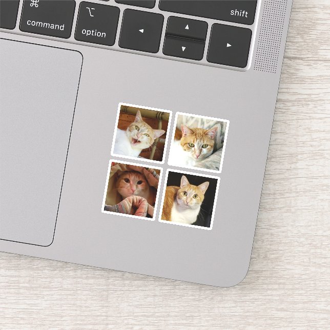 Custom 4 Photo Collage Simple Square Tiny Vinyl Sticker (Detail)