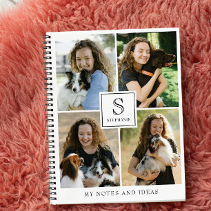 Custom 4 Photo Collage with Monogram Name and Text Notebook