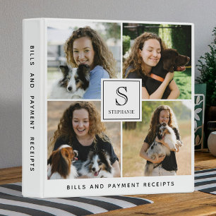 Custom 4 Photo Collage with Monogram & Name Simple 3 Ring Binder
