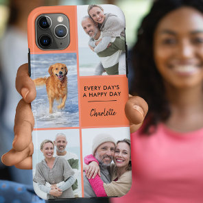 Custom 4 Photo Collage with Positive Quote Orange iPhone 11 Pro Max Case