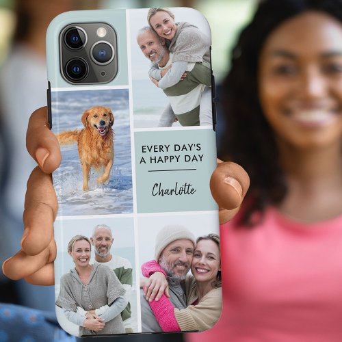 Custom 4 Photo Collage with Positive Quote Seafoam iPhone 11 Pro Max Case