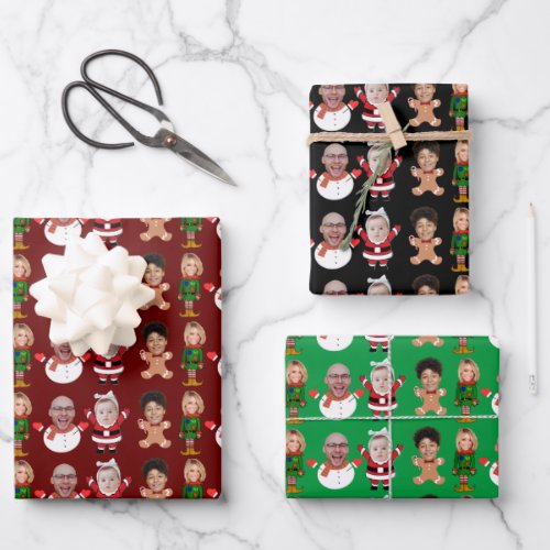 Custom 4 Photo Family Face Photo Christmas Gift Wrapping Paper Sheets