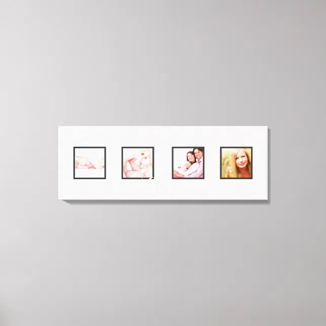 custom 4-Photo frames DIY font+background Canvas Print | Zazzle