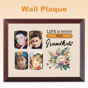 Custom 4 photo grandkids floral orange award plaque