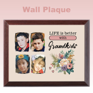 Custom 4 photo grandkids floral pink award plaque