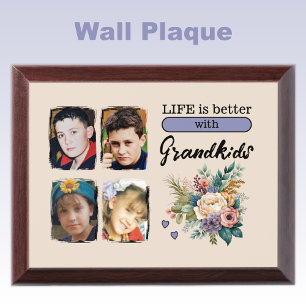 Custom 4 photo grandkids floral purple award plaque