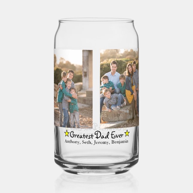 Custom 4 Photo Greatest Dad Ever Father's Clear Can Glass (Front)