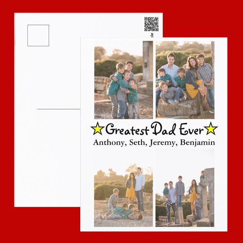 Custom 4 Photo Greatest Dad Ever Fathers Day Postcard