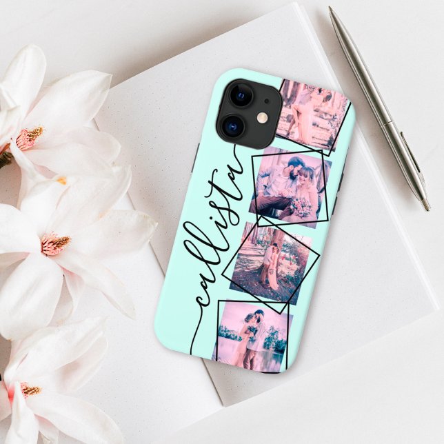 Custom 4 Photo Handwritten Monogram Name Couple Case-Mate iPhone Case (Creator Uploaded)