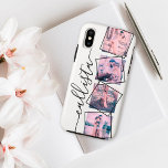 Custom 4 Photo Handwritten Monogram Name Family iPhone X Case<br><div class="desc">This cute, cool, and modern case is perfect for anyone who wishes to carry their family with them. It features four customizable photograph pictures. On top of the photos are black outlined twisted frames for a unique and contemporary touch. It also displays a place for a monogram name on top...</div>