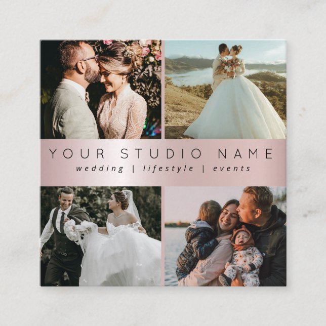 Custom 4 Photo Minimalist Photographer Square  Squ Square Business Card (Front)