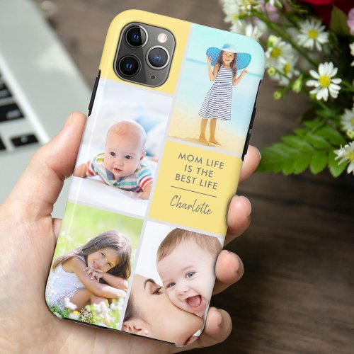 Custom 4 Photo Mom Life is the Best Life Yellow iPhone 11 Pro Max Case