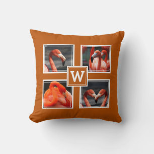 Custom 4 Photo Monogram Keepsake Burnt Orange Throw Pillow
