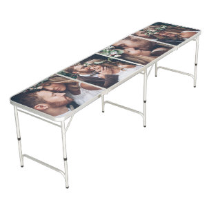 Custom 4 Photo Newlywed Couple Wedding Collage Beer Pong Table