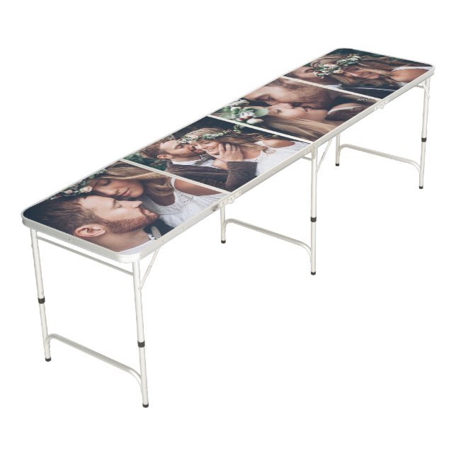 Custom 4 Photo Newlywed Couple Wedding Collage Beer Pong Table (Angled)
