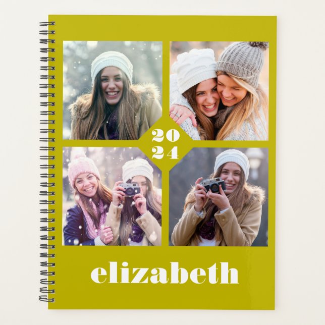 Custom 4-Photo Personalized Chartreuse 2024 Planner (Front)