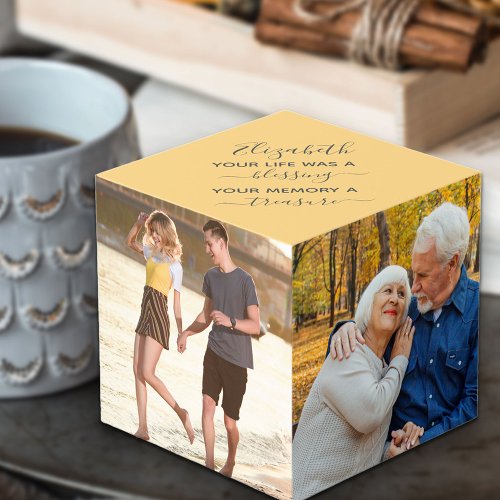 Custom 4 Photo Your Life was a Blessing Memorial Cube