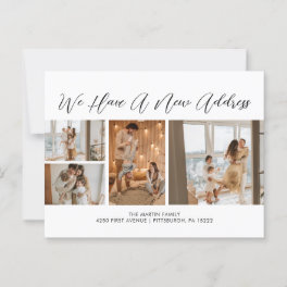 Custom 4 Photos Black White Casual Script Moving Postcard