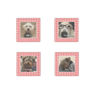 Custom 4 Photos Country Red Buffalo Check Plaid Stone Magnet