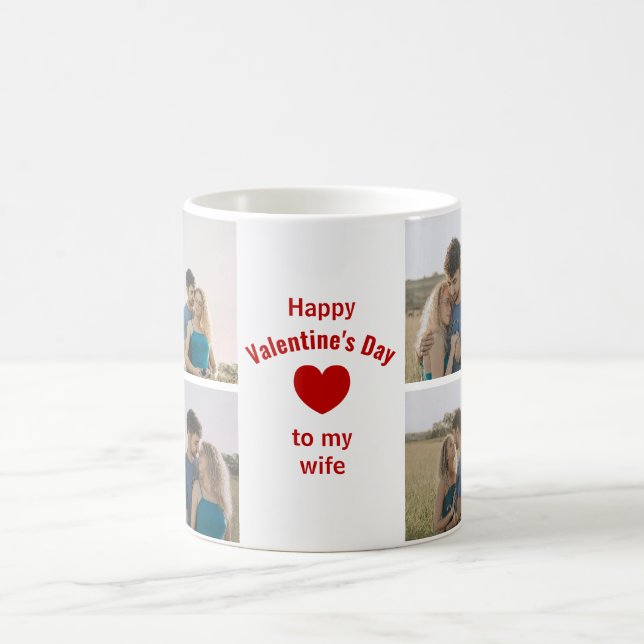 Custom 4 Photos Happy Valentine's Day to Coffee Mug (Center)