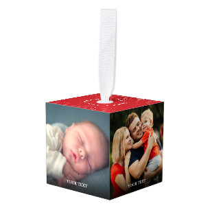 Custom 4 Photos Holiday Christmas Decor Cube Ornament