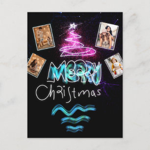 Custom 4 Photos Ombre Purple and Violet Glitter Postcard