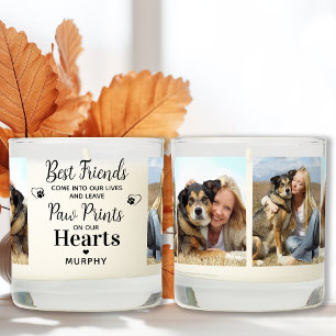 Custom 4 Photos Paw Prints on Hearts Pet Memorial Scented Candle