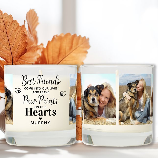 Custom 4 Photos Paw Prints on Hearts Pet Memorial Scented Candle (Creator Uploaded)