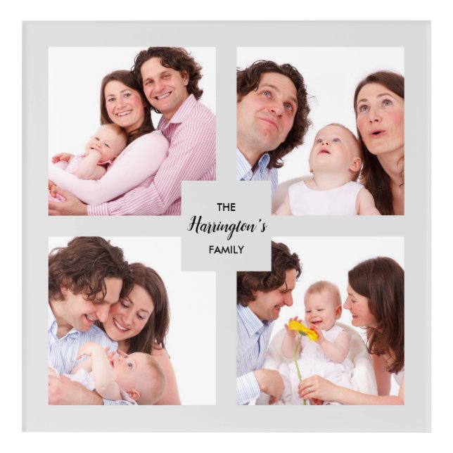 Custom 4 Section Family Photo Collage Square Frame Acrylic Print (Front)