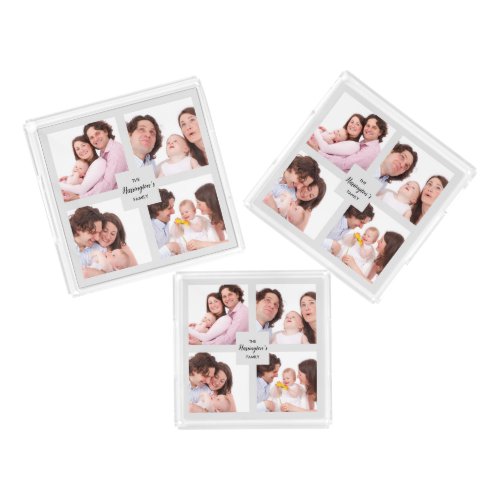 Custom 4 Section Family Photo Collage Square Frame Acrylic Tray