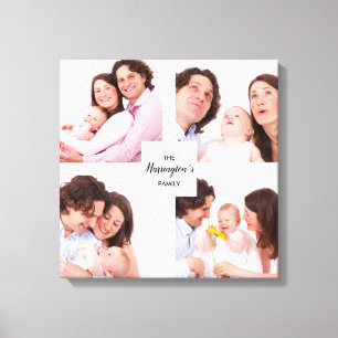 Custom 4 Section Family Photo Collage Square Frame Canvas Print