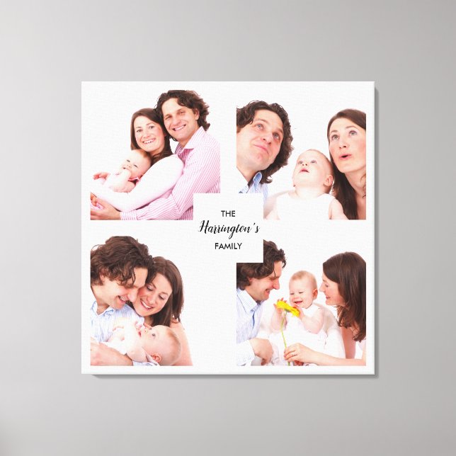 Custom 4 Section Family Photo Collage Square Frame Canvas Print (Front)