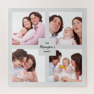 Custom 4 Section Family Photo Collage Square Frame Jigsaw Puzzle