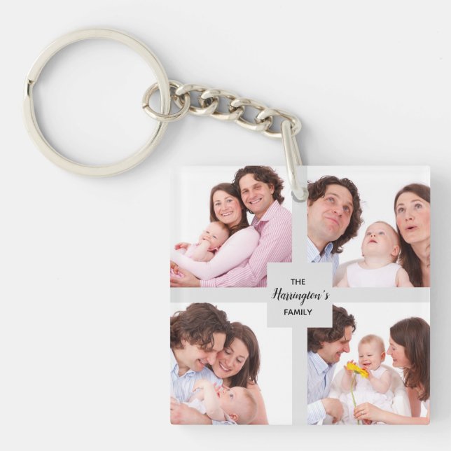 Custom 4 Section Family Photo Collage Square Frame Keychain (Front)