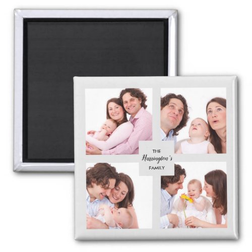 Custom 4 Section Family Photo Collage Square Frame Magnet