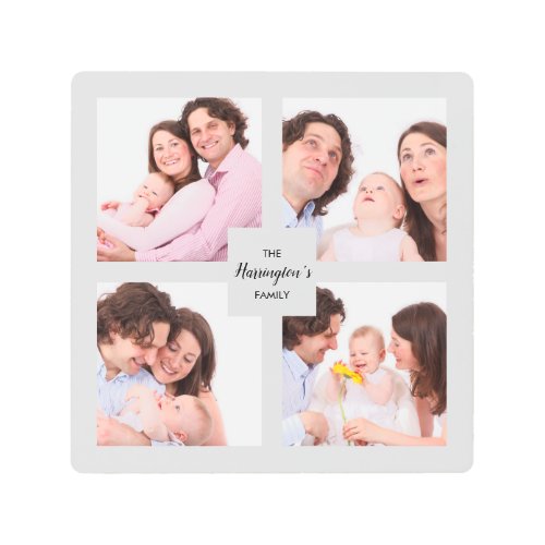 Custom 4 Section Family Photo Collage Square Frame Metal Print