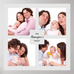 Custom 4 Section Family Photo Collage Square Frame Poster