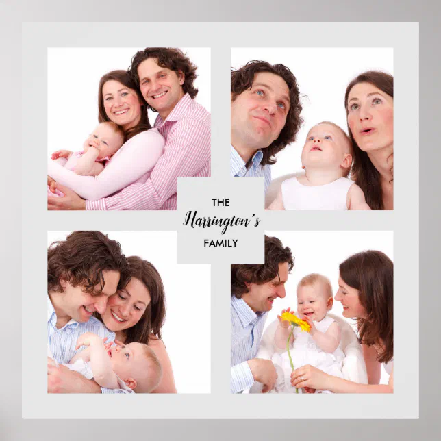 Custom 4 Section Family Photo Collage Square Frame Poster | Zazzle
