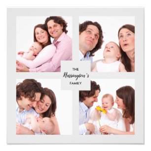 Custom 4 Section Family Photo Collage Square Frame Print