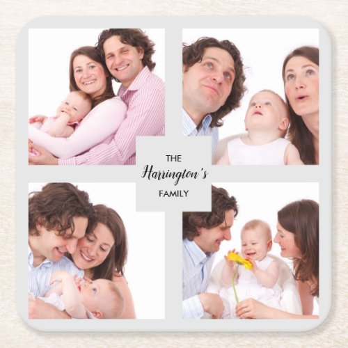Custom 4 Section Family Photo Collage Square Frame Square Paper Coaster