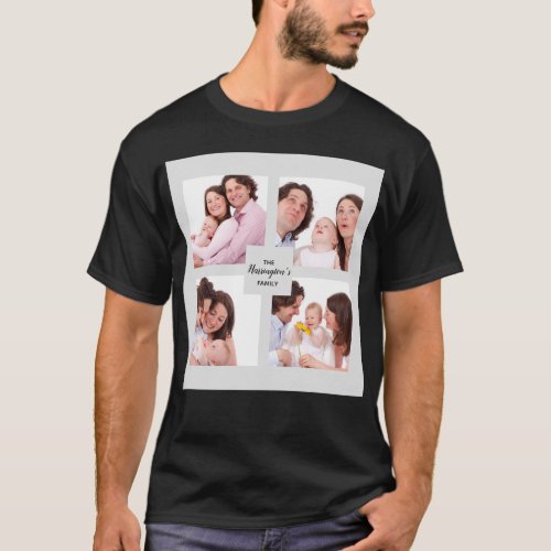 Custom 4 Section Family Photo Collage Square Frame T_Shirt