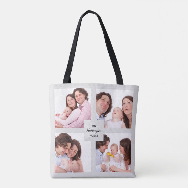 Custom 4 Section Family Photo Collage Square Frame Tote Bag (Back)