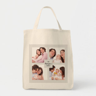 Custom 4 Section Family Photo Collage Square Frame Tote Bag