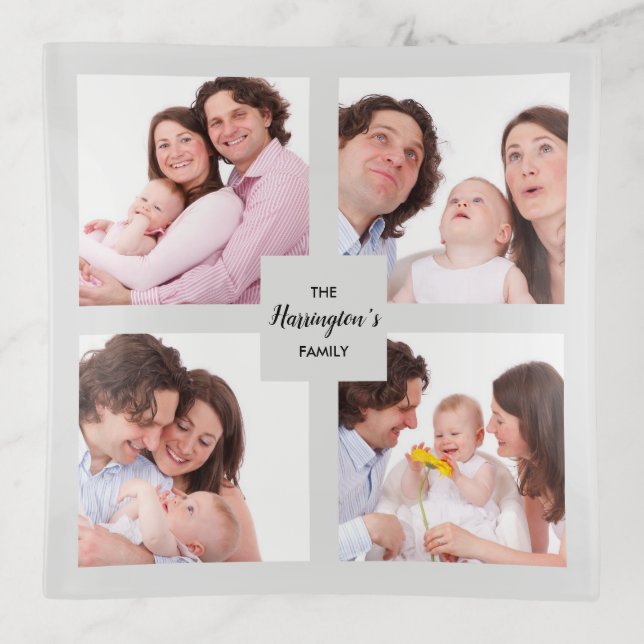 Custom 4 Section Family Photo Collage Square Frame Trinket Tray (Front)