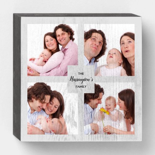 Custom 4 Section Family Photo Collage Square Frame Wooden Box Sign