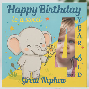 Custom 4th Birthday Elephant Sweet Your Photo Card