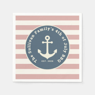 Custom 4th of July BBQ Family Name Nautical Napkins