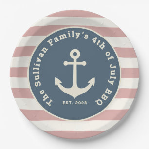 Custom 4th of July BBQ Family Name Nautical Paper Plates